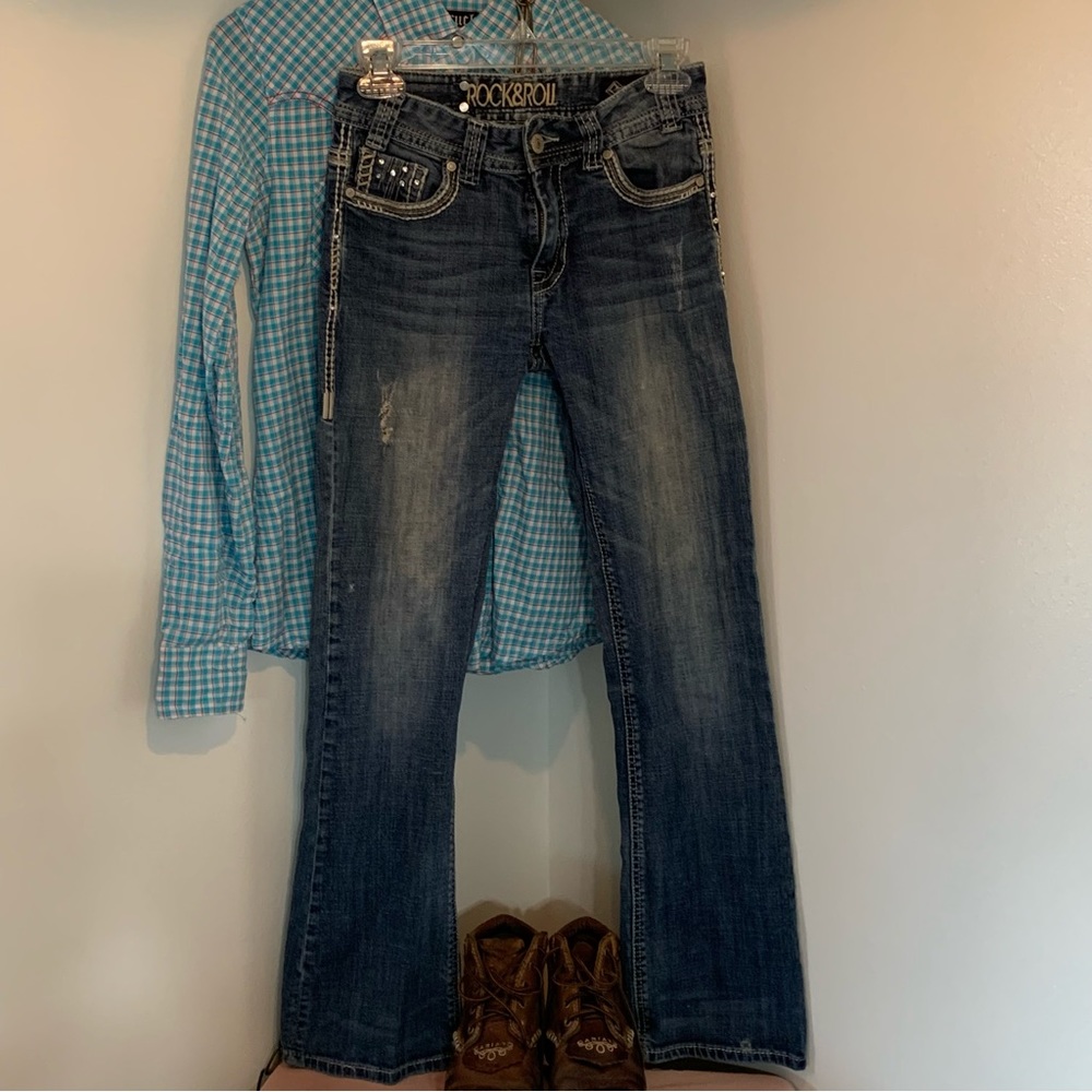 👖SALE💰 🤠 Rock & Roll Cowgirl Bootcut Jeans - Picture 2 of 16